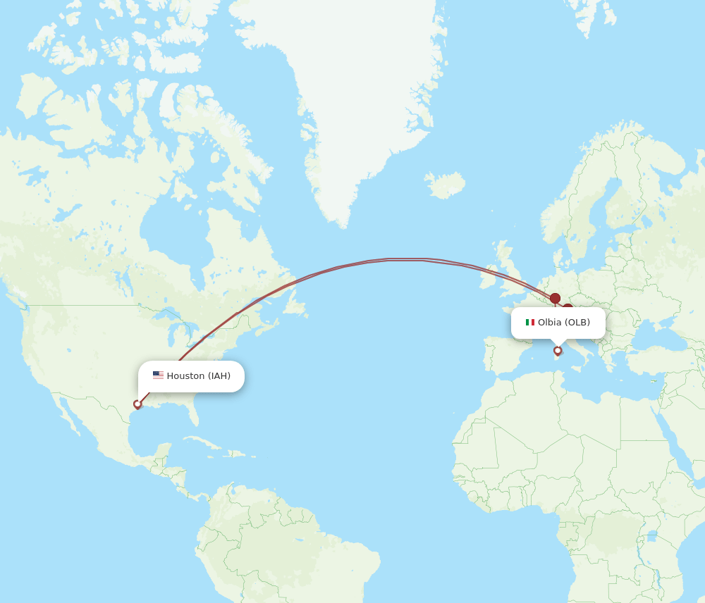 IAH to OLB flights and routes map