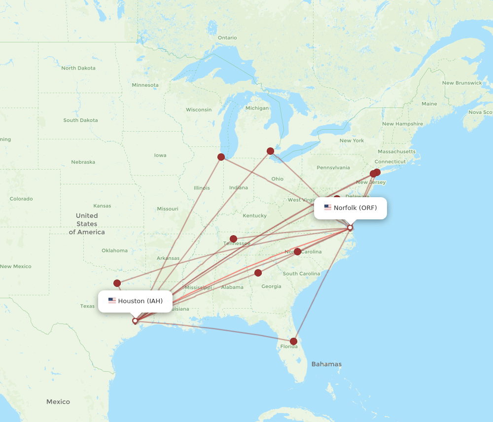 IAH-ORF flight routes