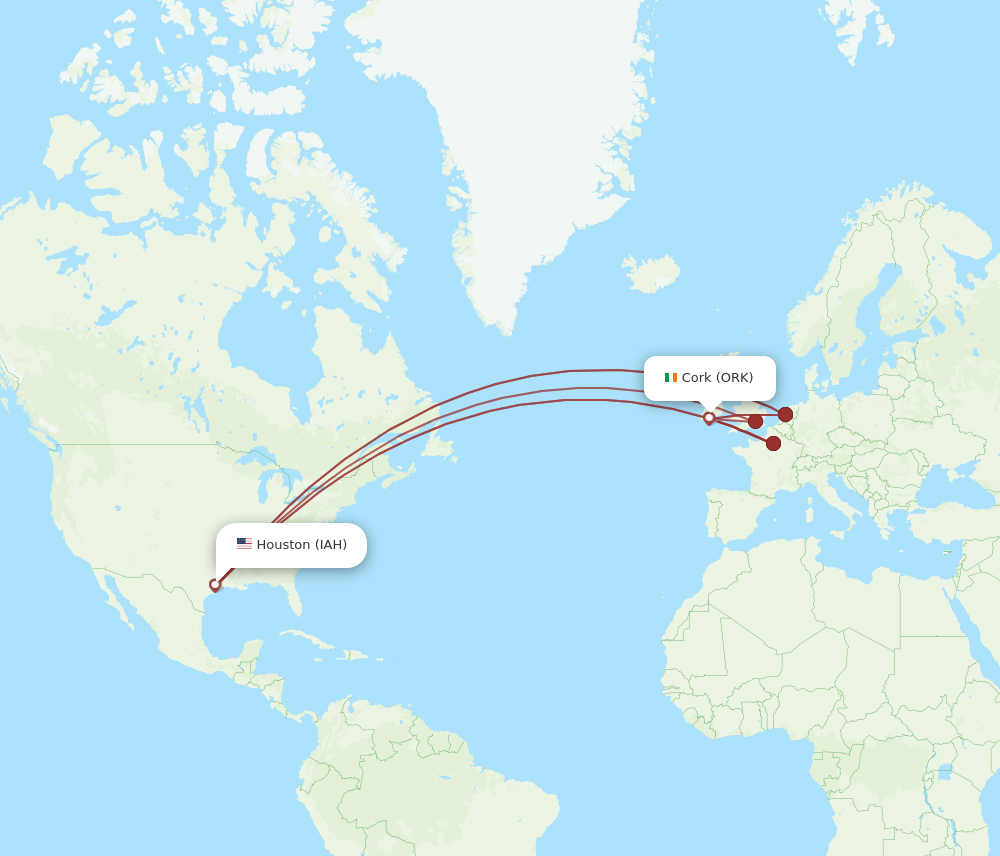 IAH to ORK flights and routes map