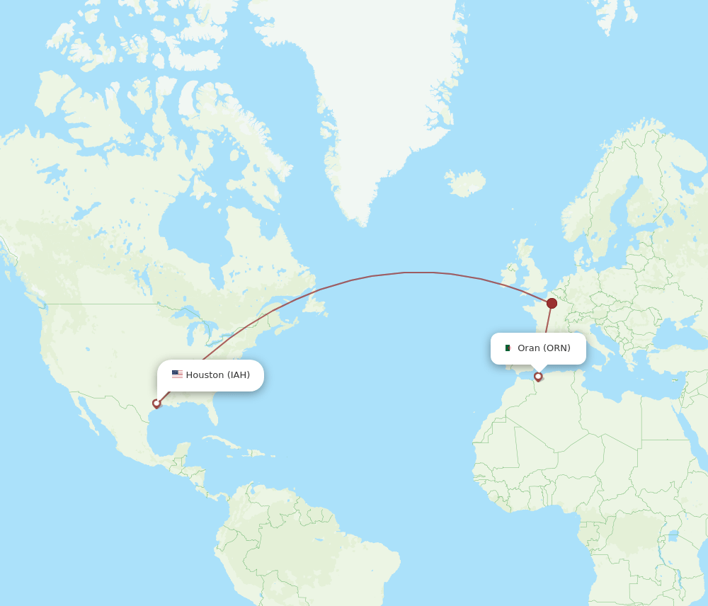 Oran - Houston route map and flight paths