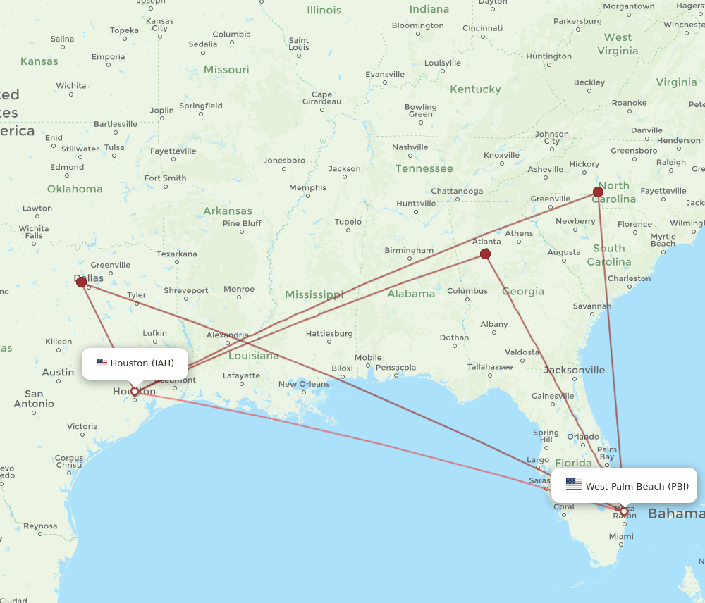 IAH-PBI flight routes