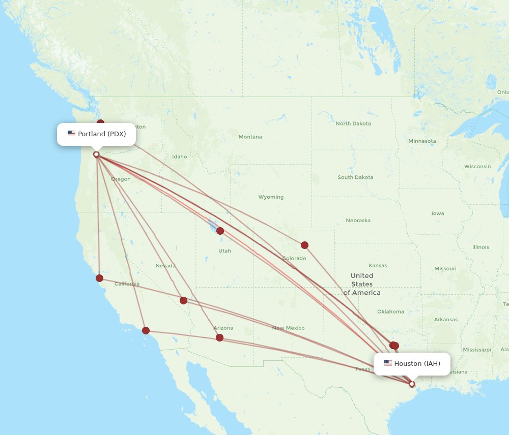 IAH-PDX flight routes
