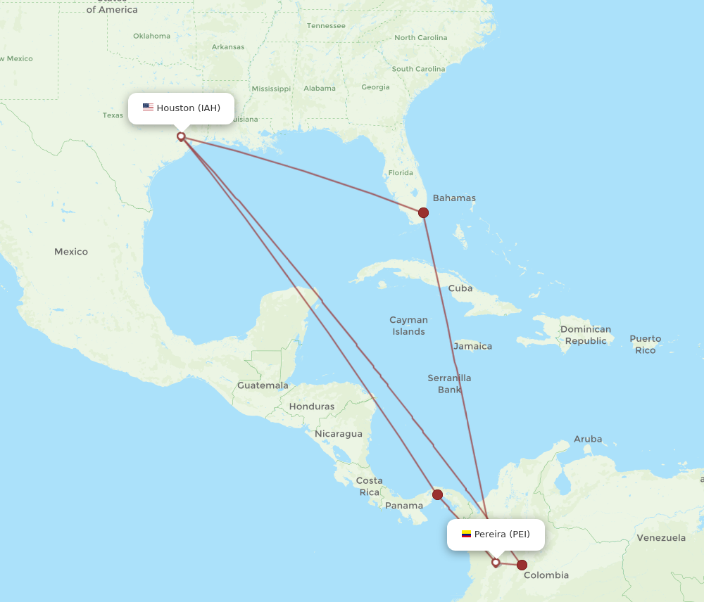 IAH to PEI flights and routes map