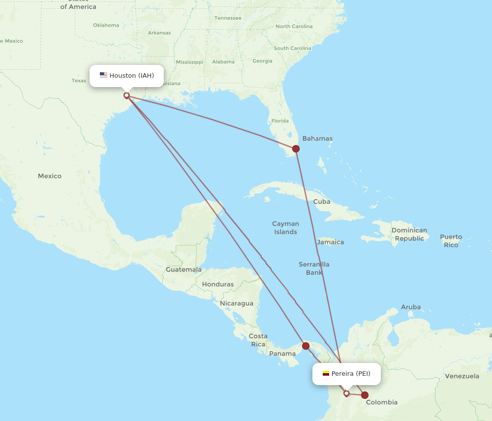 IAH-PEI flight routes