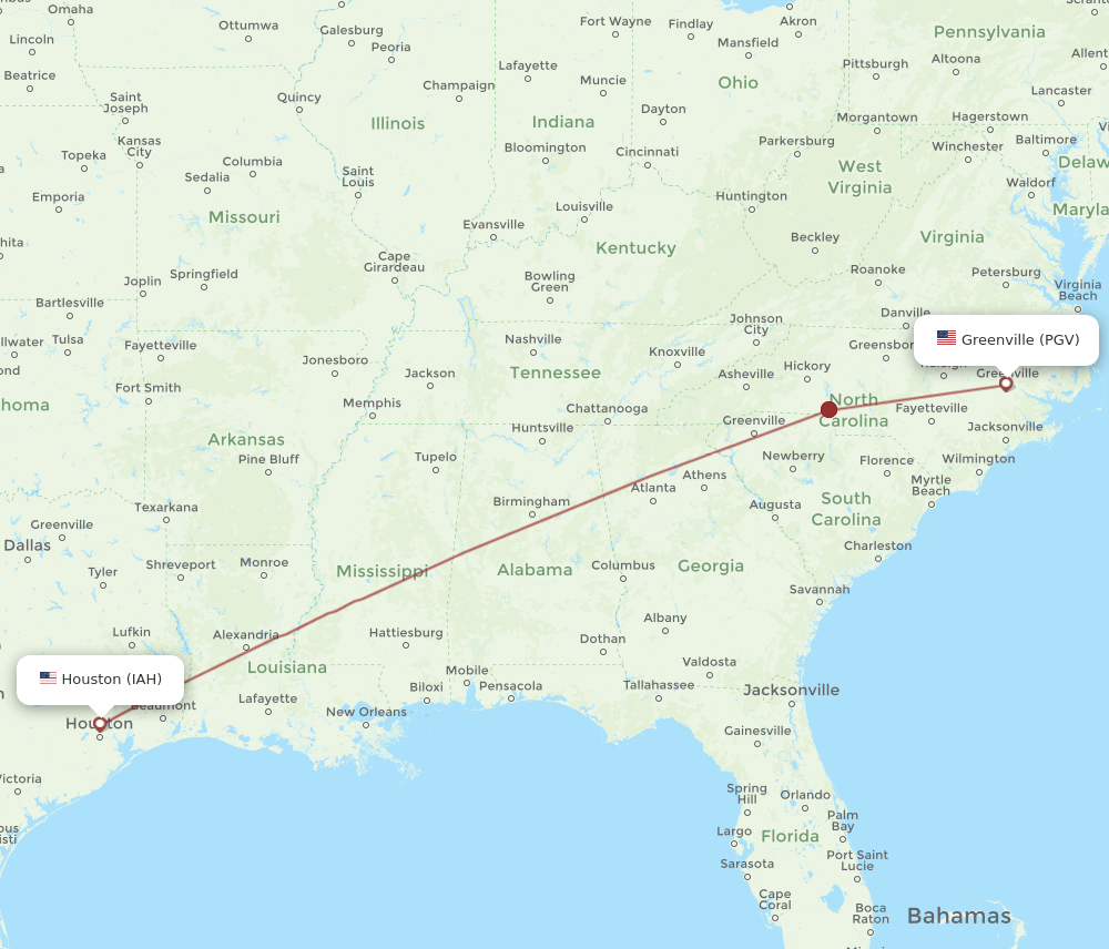 IAH-PGV flight routes