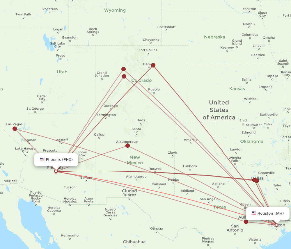 IAH to PHX flights and routes map