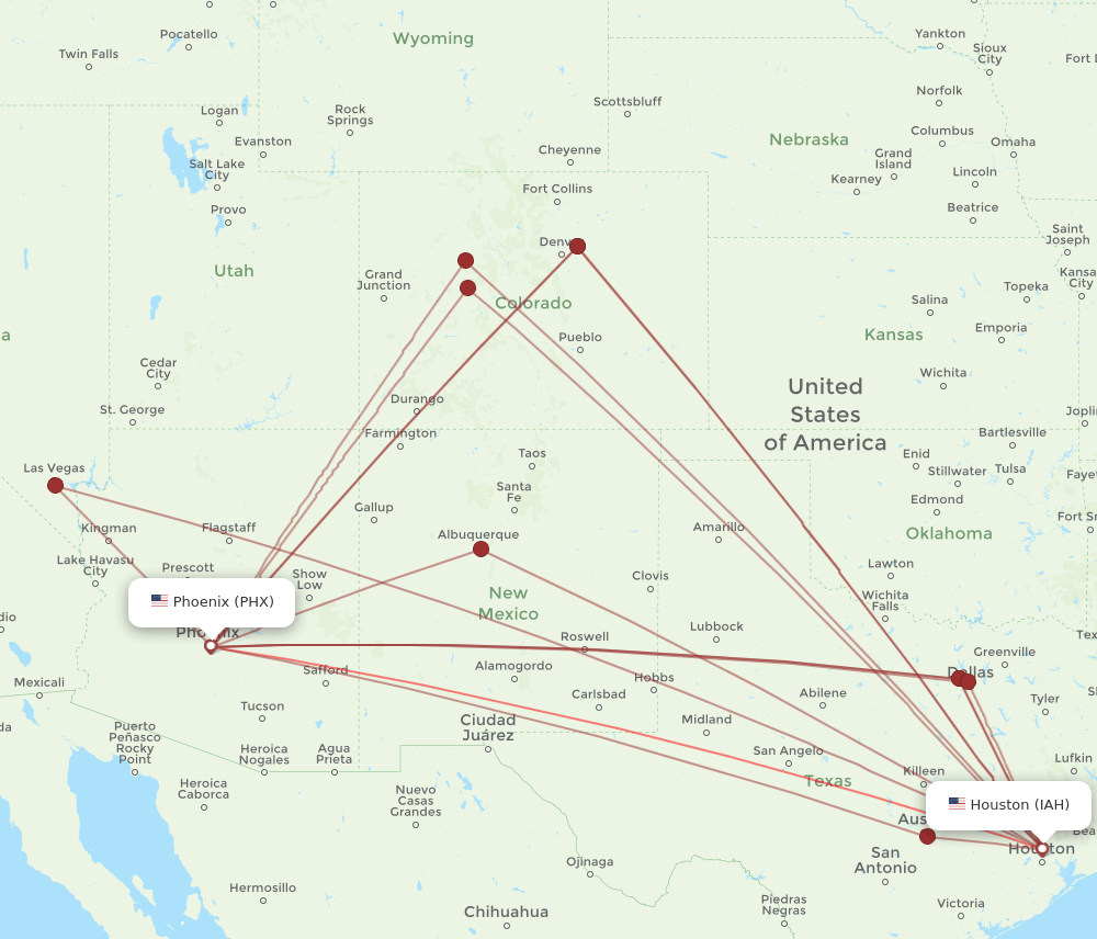 IAH to PHX flights and routes map