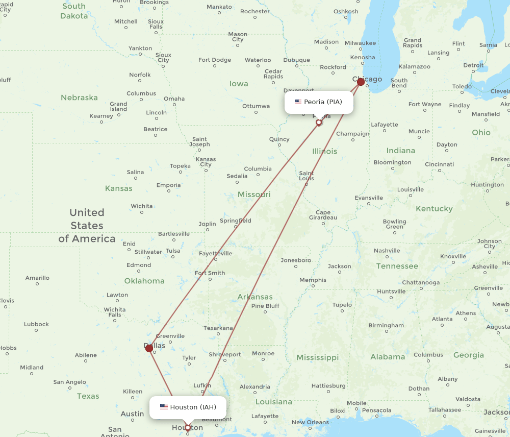 IAH-PIA flight routes