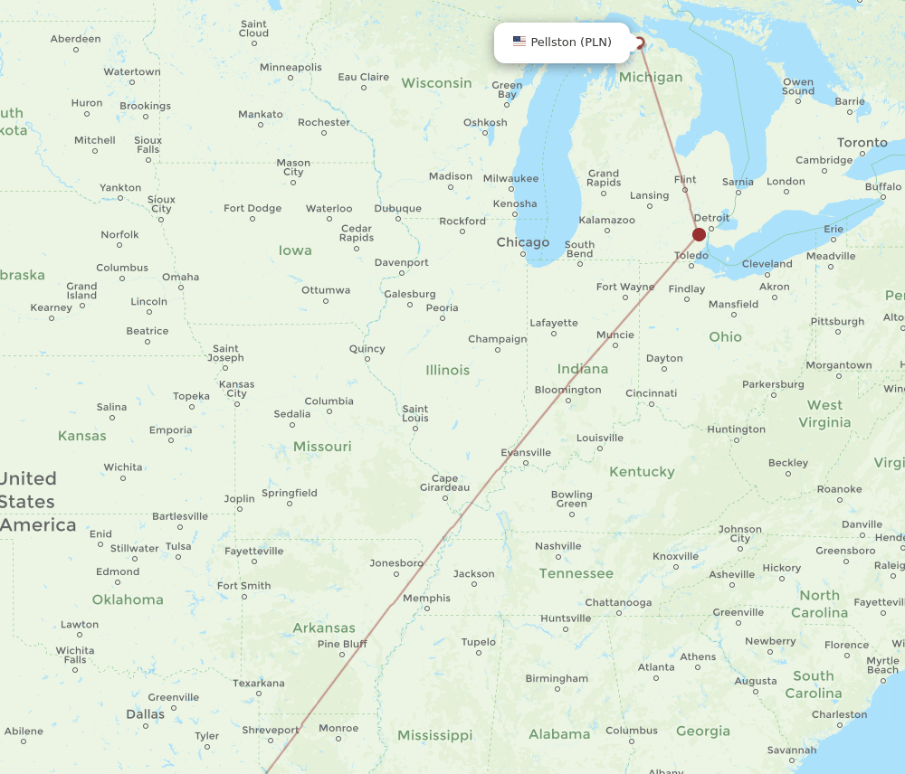 IAH to PLN flights and routes map