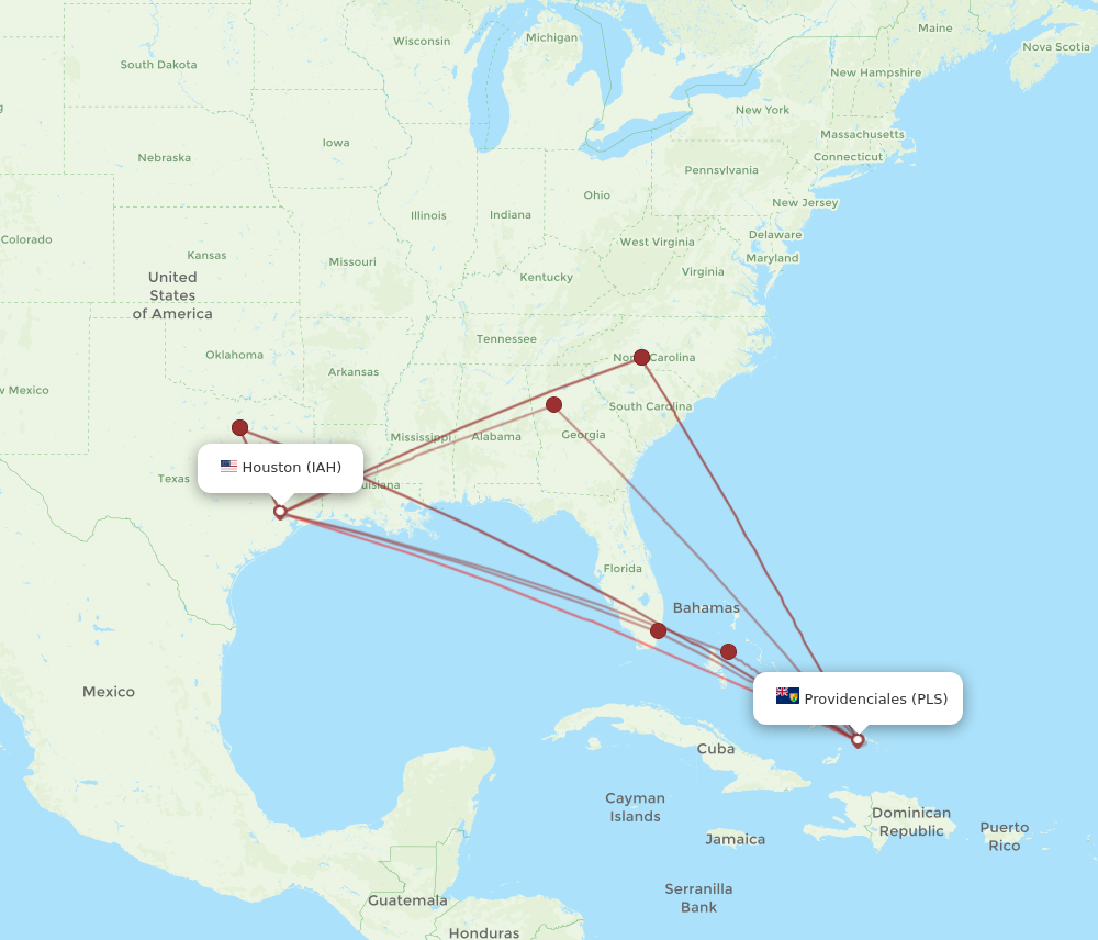 IAH to PLS flights and routes map