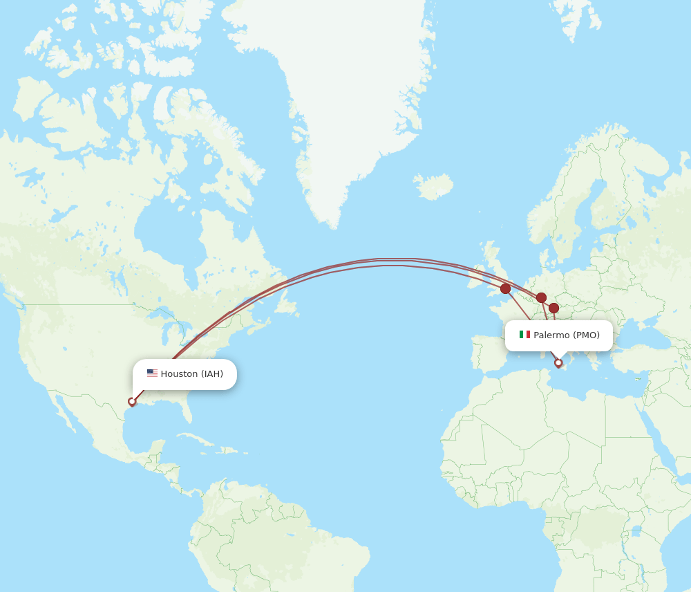 IAH to PMO flights and routes map