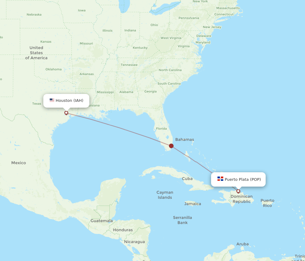 IAH to POP flights and routes map