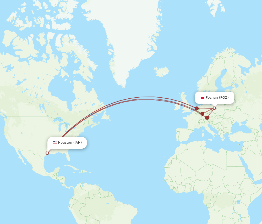 IAH-POZ flight routes