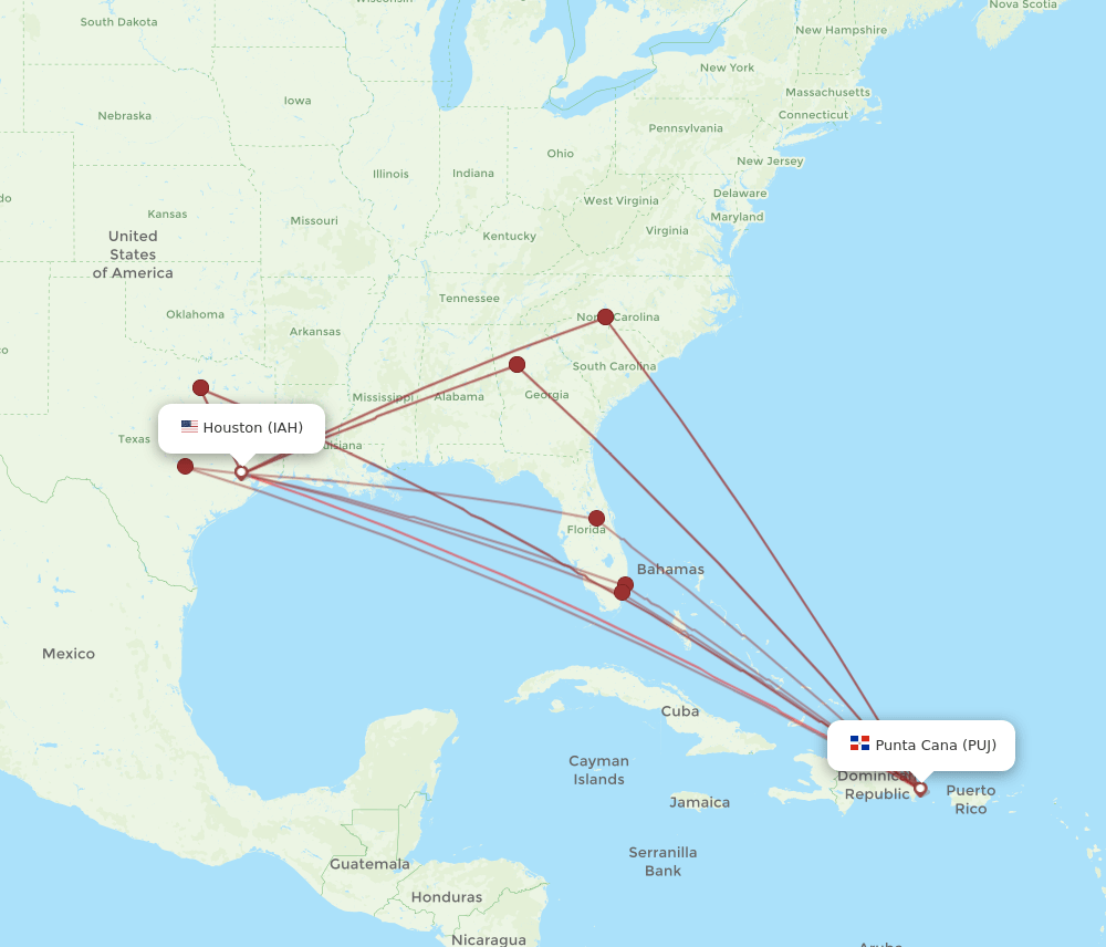 IAH-PUJ flight routes