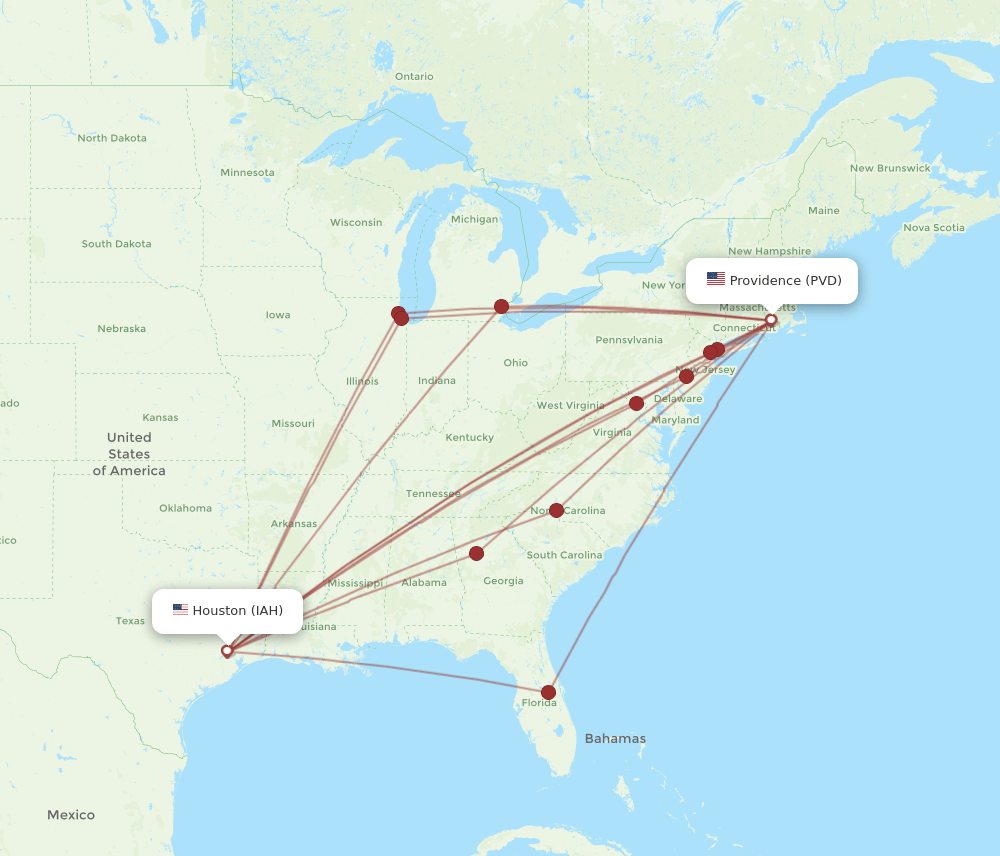 IAH-PVD flight routes