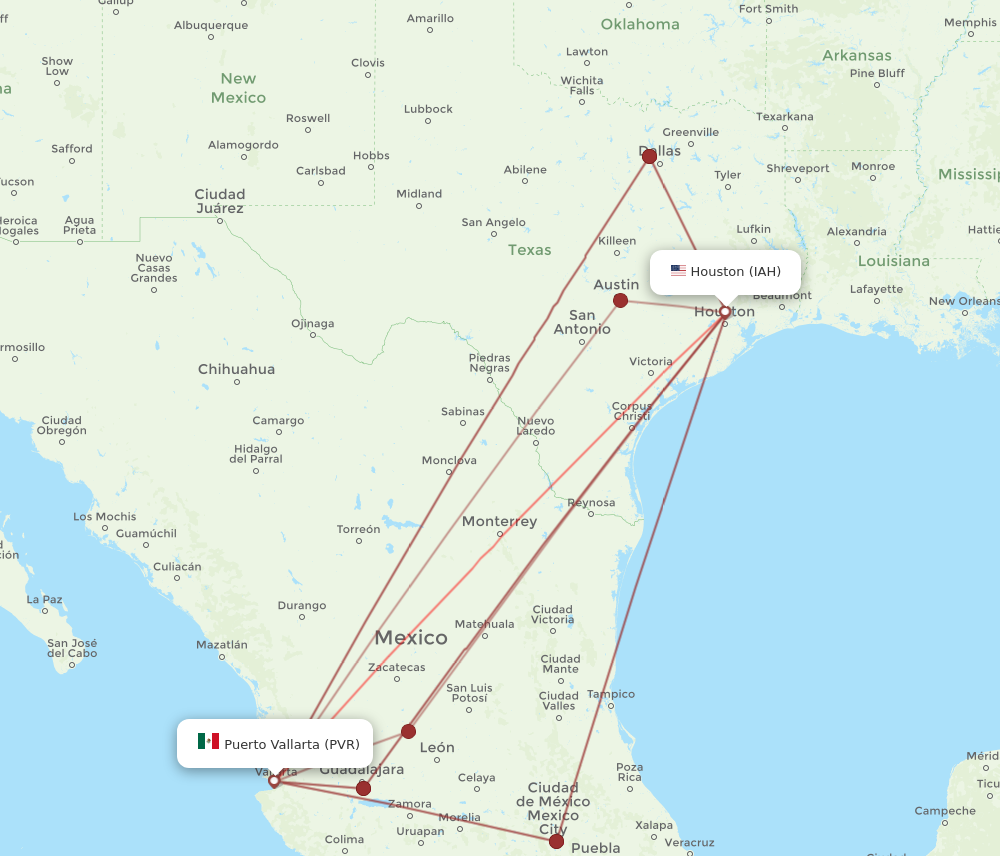 IAH to PVR flights and routes map