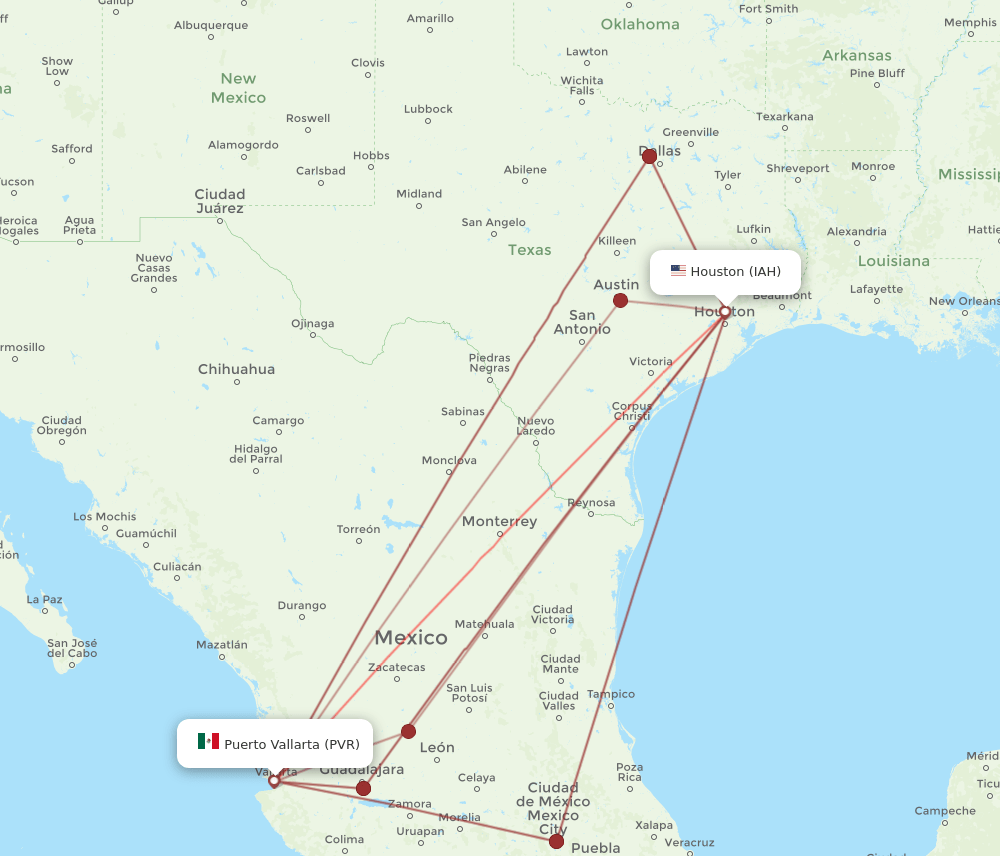 IAH-PVR flight routes