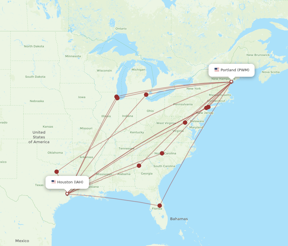 IAH-PWM flight routes