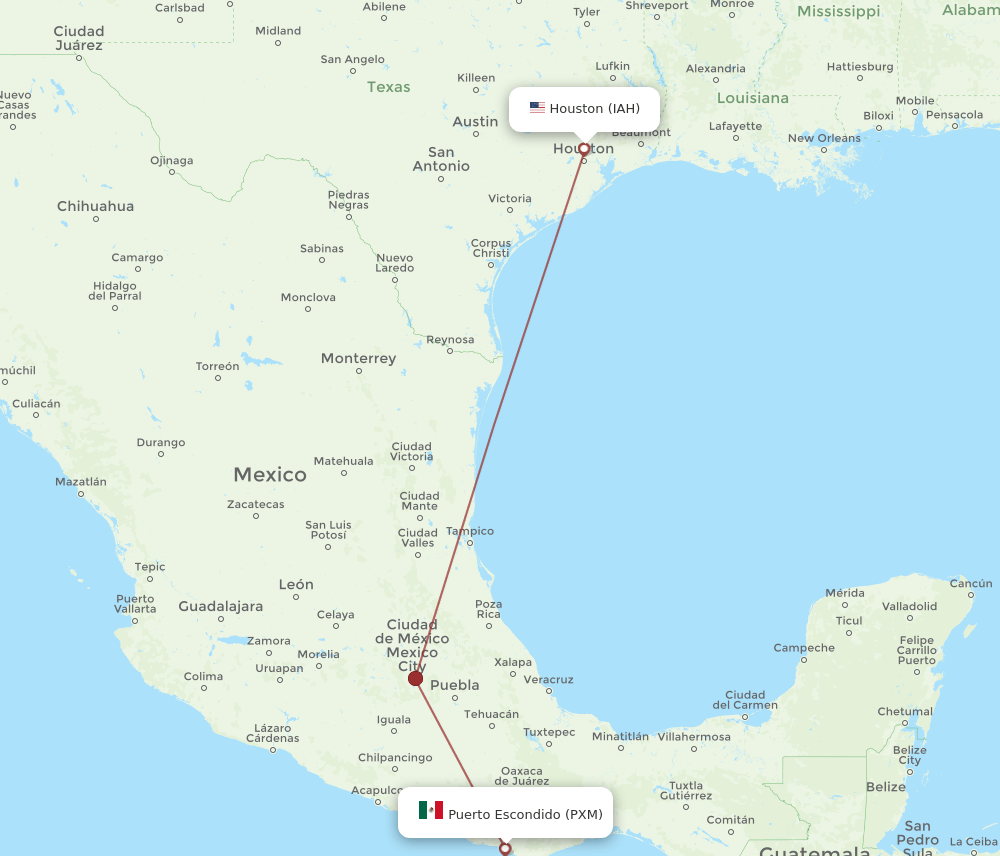 IAH-PXM flight routes