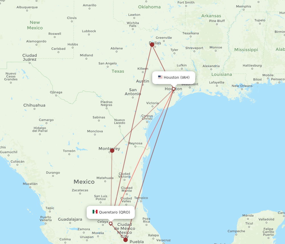 IAH-QRO flight routes
