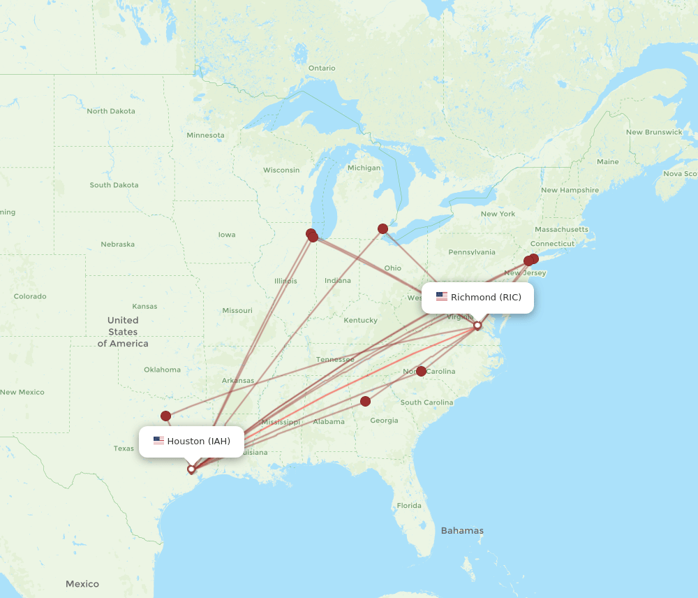 IAH-RIC flight routes