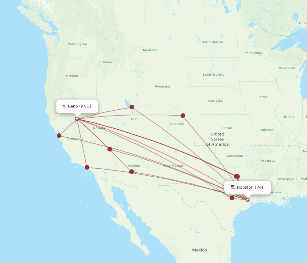 IAH to RNO flights and routes map
