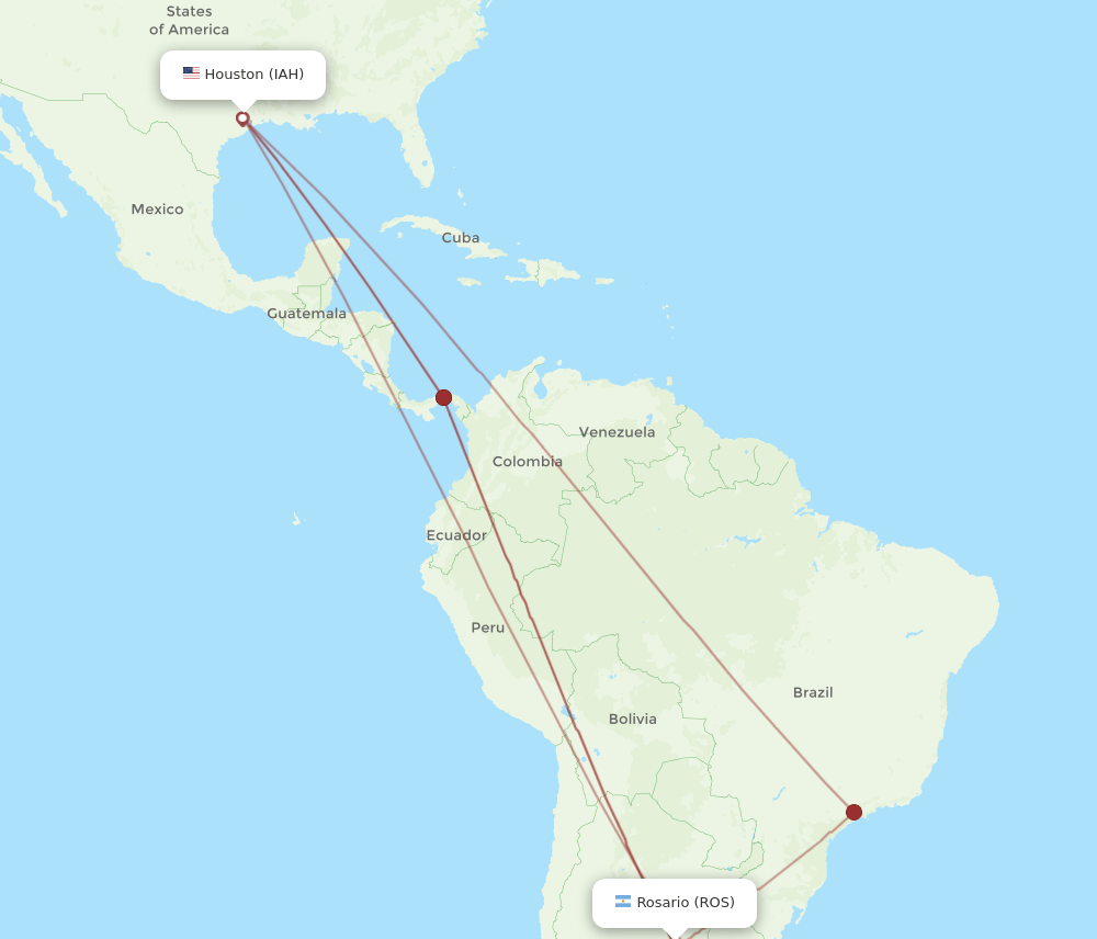IAH-ROS flight routes