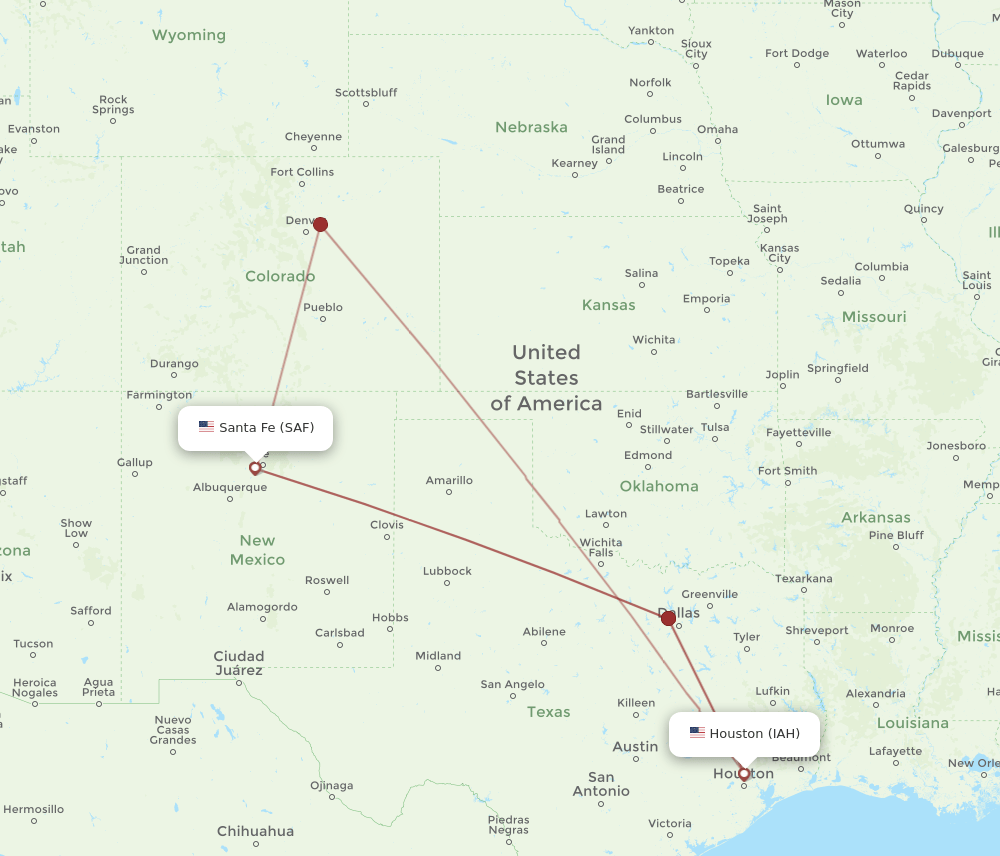 IAH-SAF flight routes