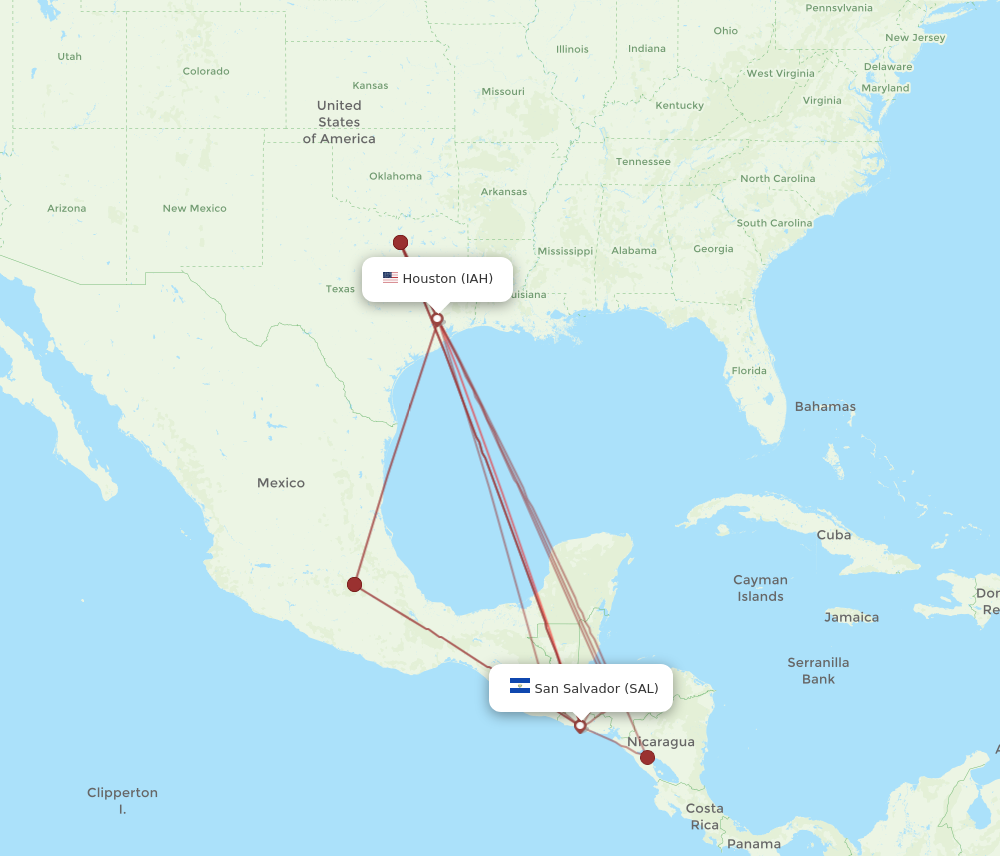 IAH to SAL flights and routes map