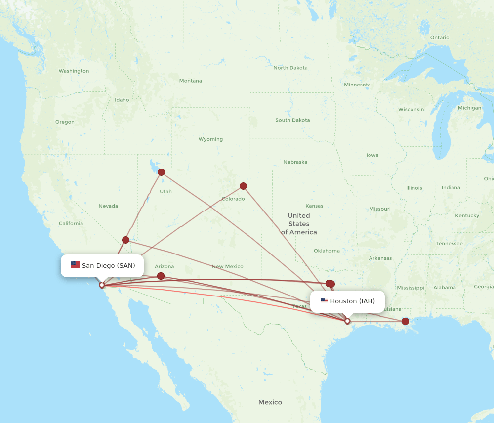 IAH-SAN flight routes
