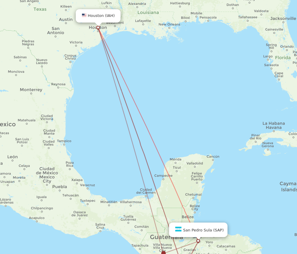 IAH to SAP flights and routes map