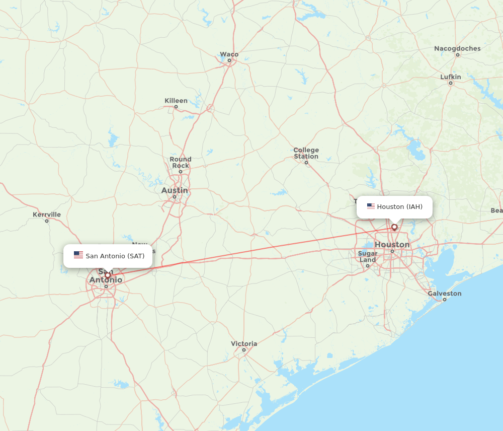 IAH to SAT flights and routes map