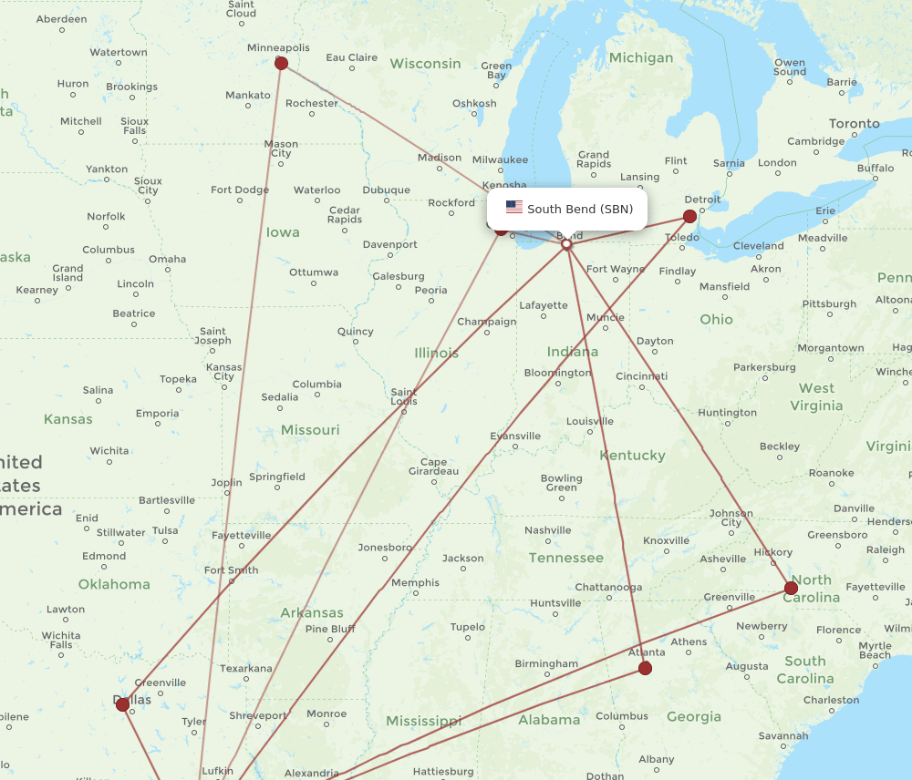 IAH-SBN flight routes