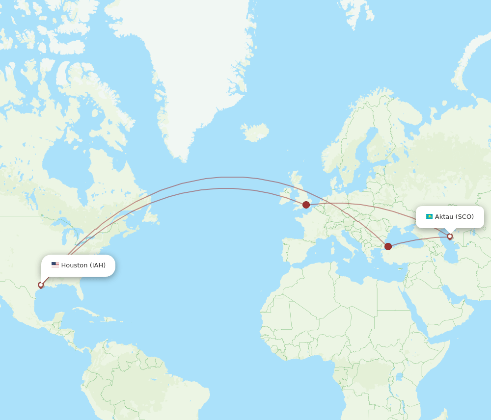 IAH-SCO flight routes