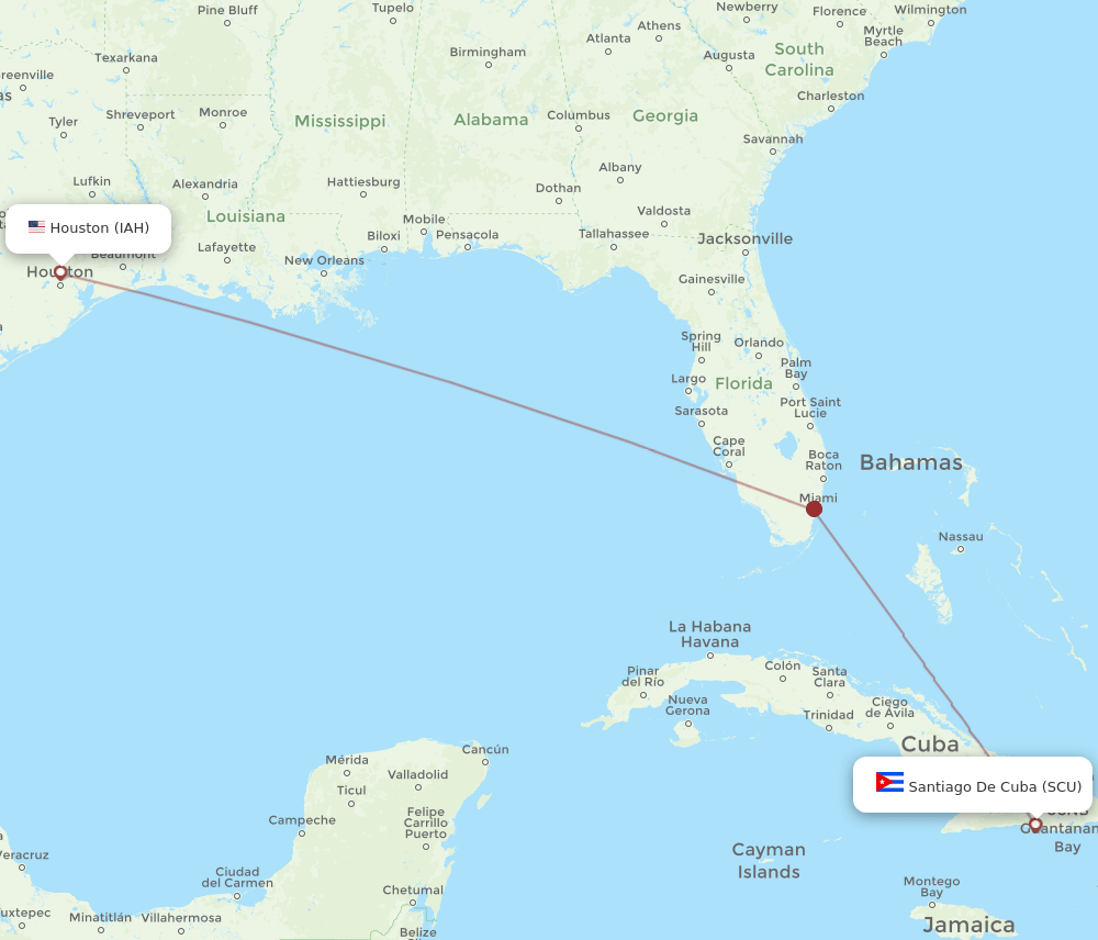 Santiago - Houston route map and flight paths