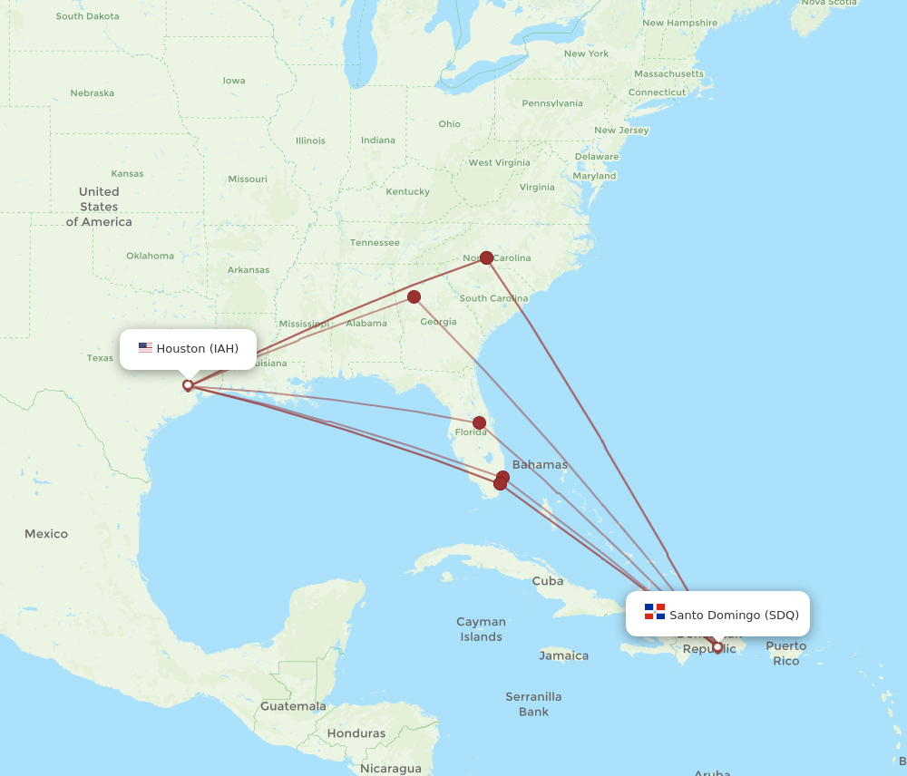 IAH to SDQ flights and routes map