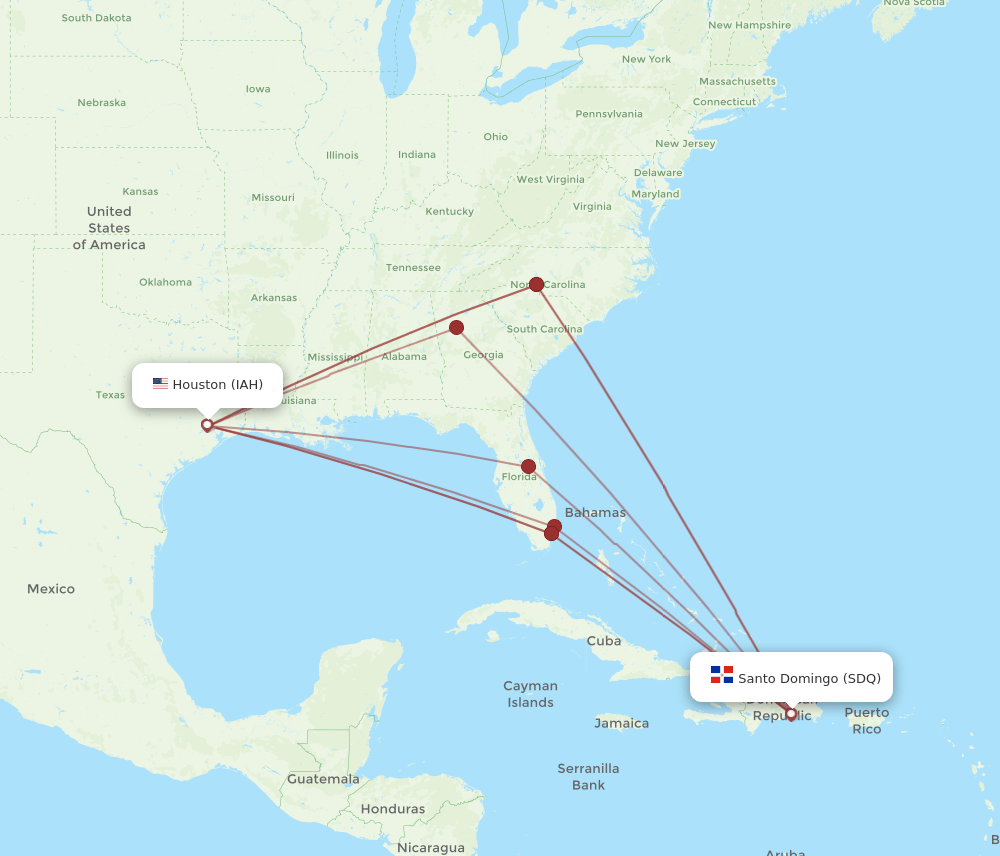 IAH-SDQ flight routes