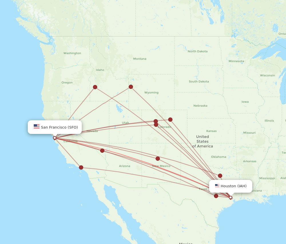 IAH to SFO flights and routes map