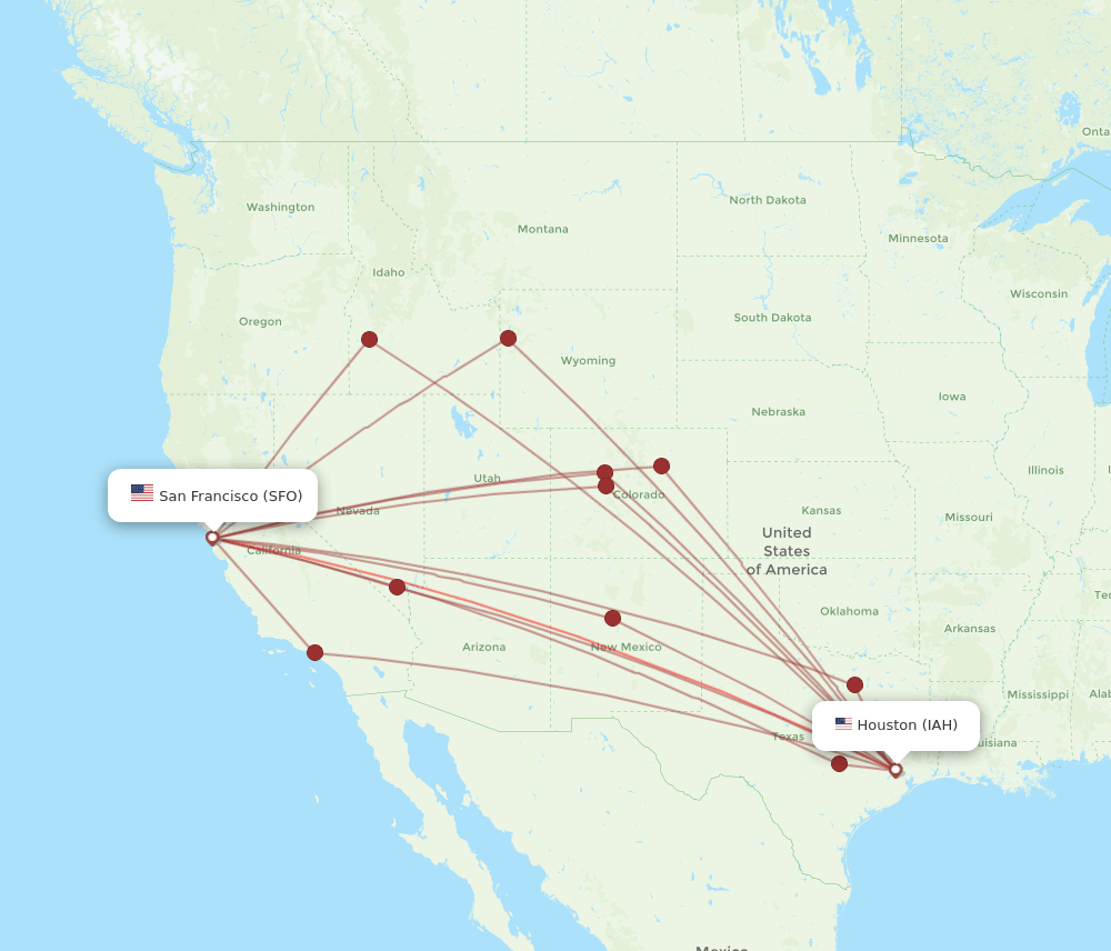 IAH to SFO flights and routes map