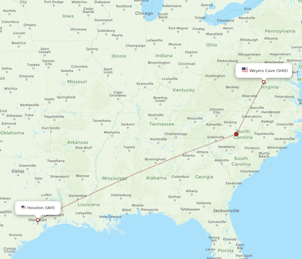 IAH-SHD flight routes