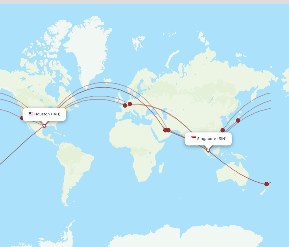 IAH to SIN flights and routes map