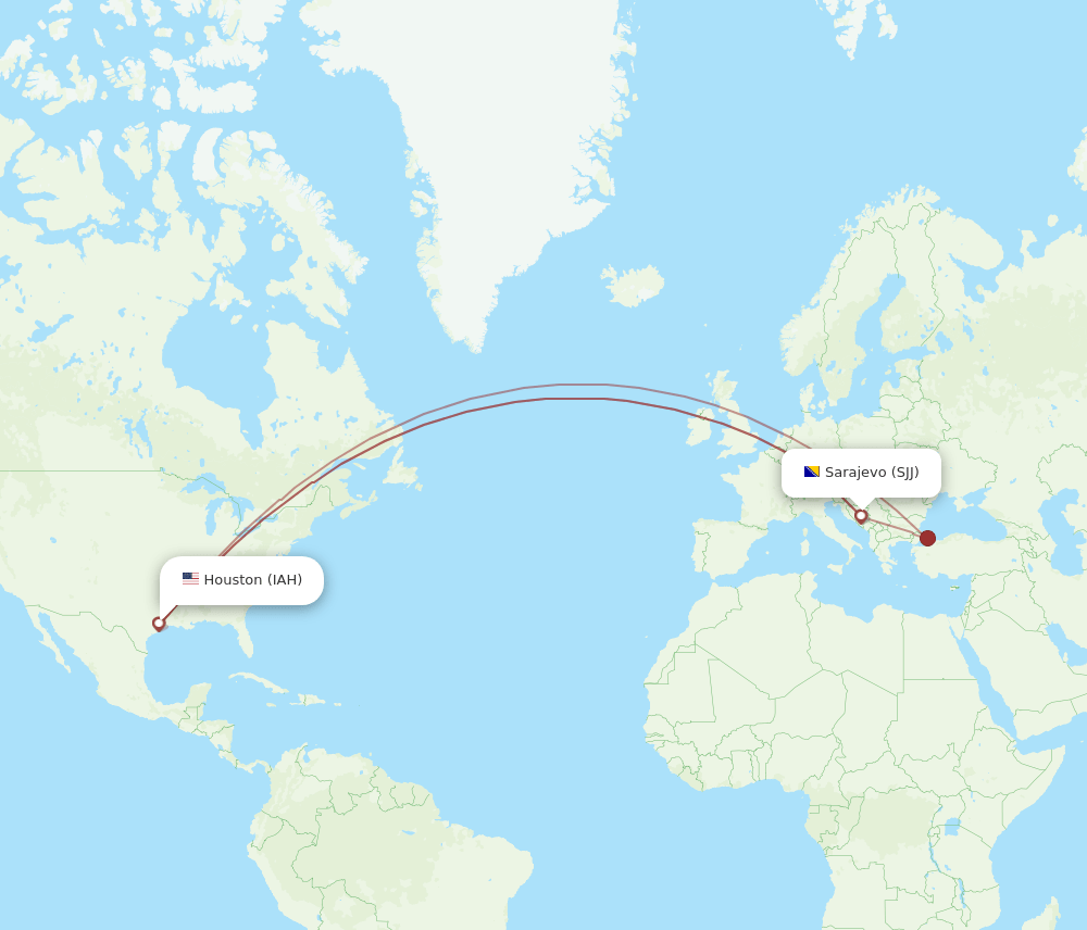 IAH-SJJ flight routes