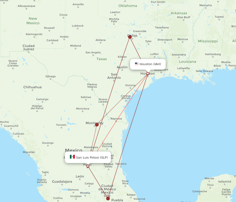 IAH-SLP flight routes