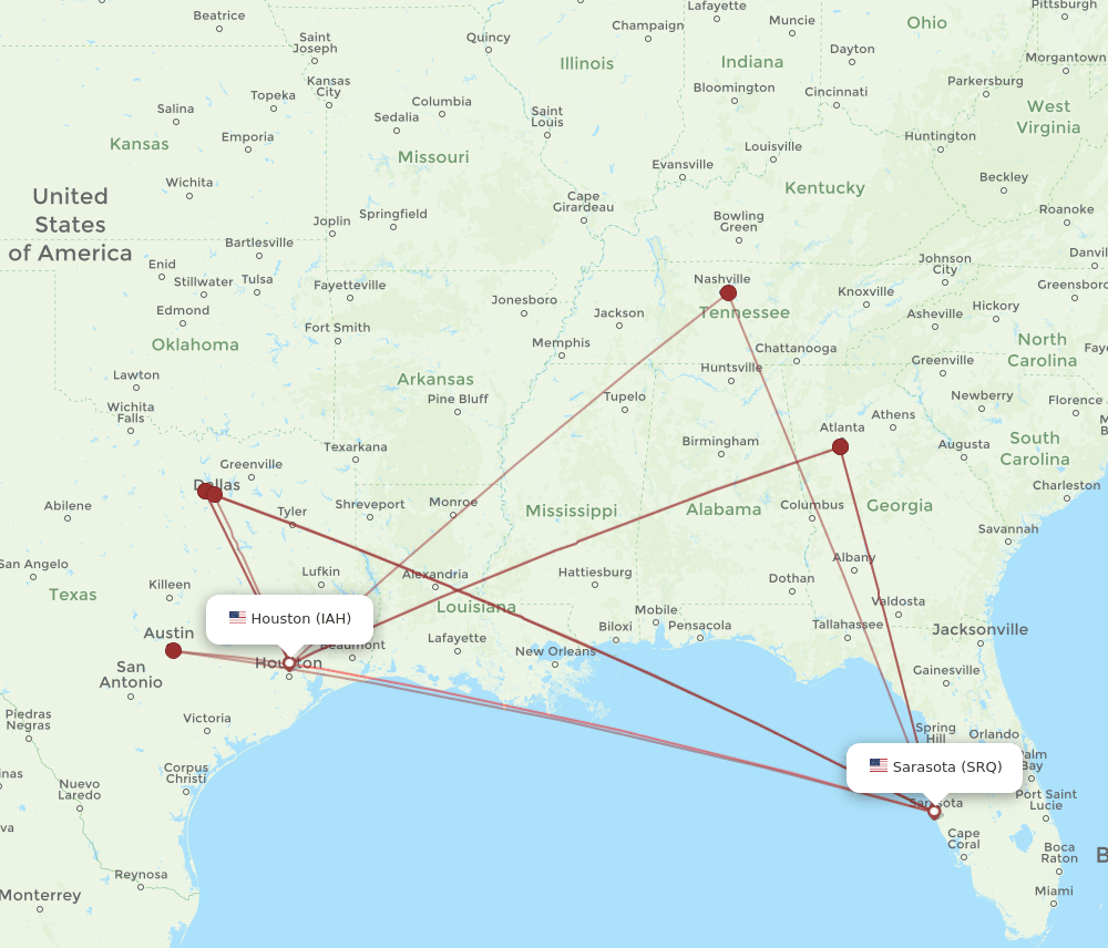 IAH-SRQ flight routes