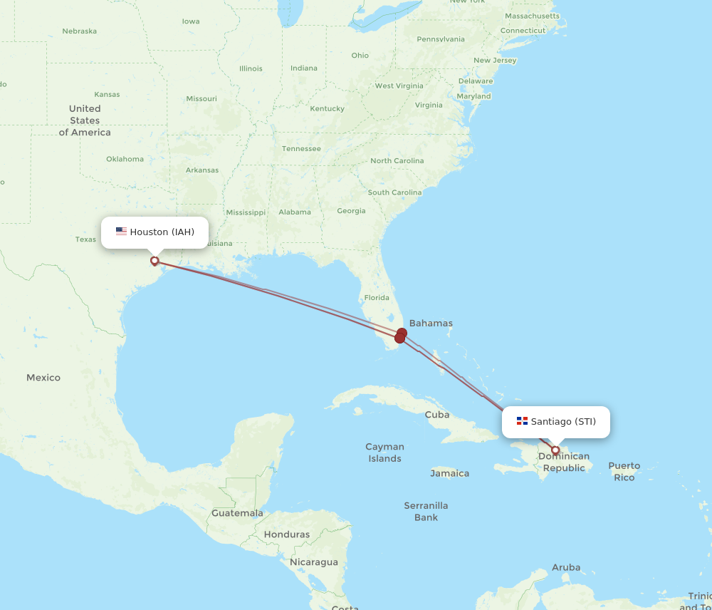 IAH to STI flights and routes map