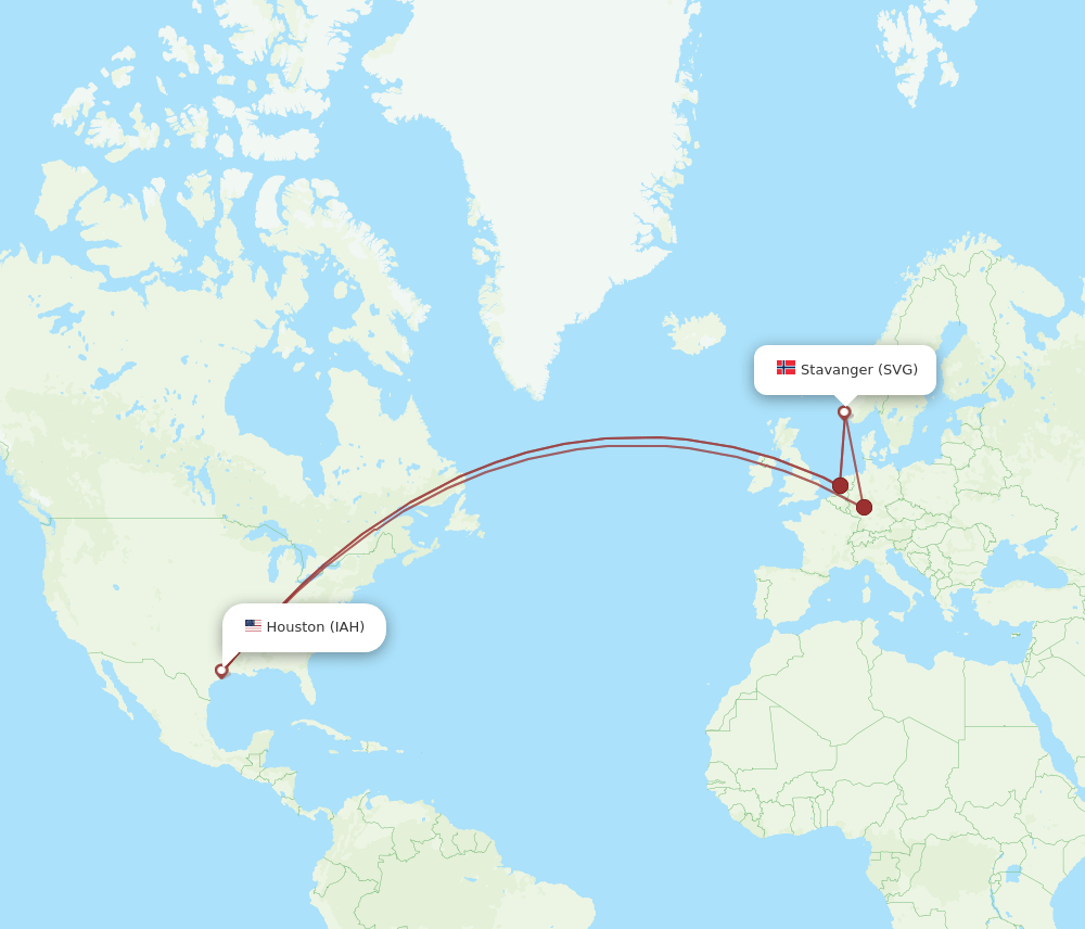 IAH-SVG flight routes