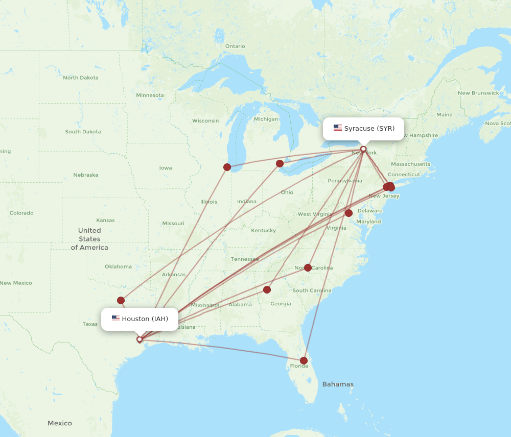 IAH-SYR flight routes