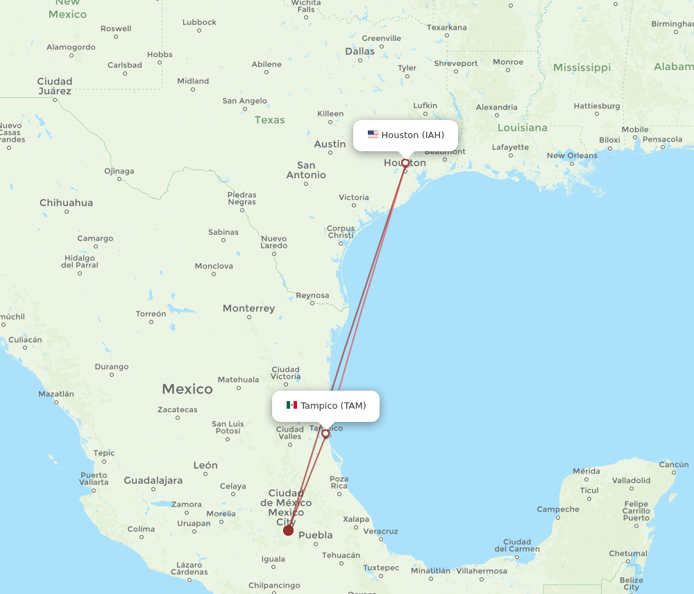 IAH to TAM flights and routes map