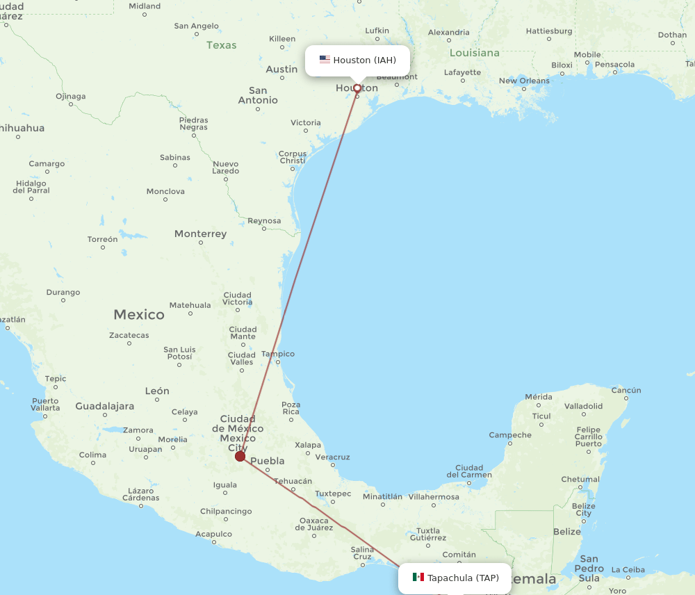 IAH to TAP flights and routes map