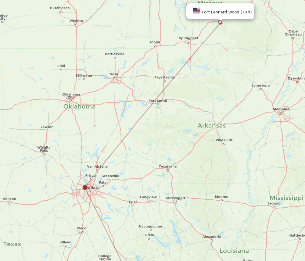IAH-TBN flight routes